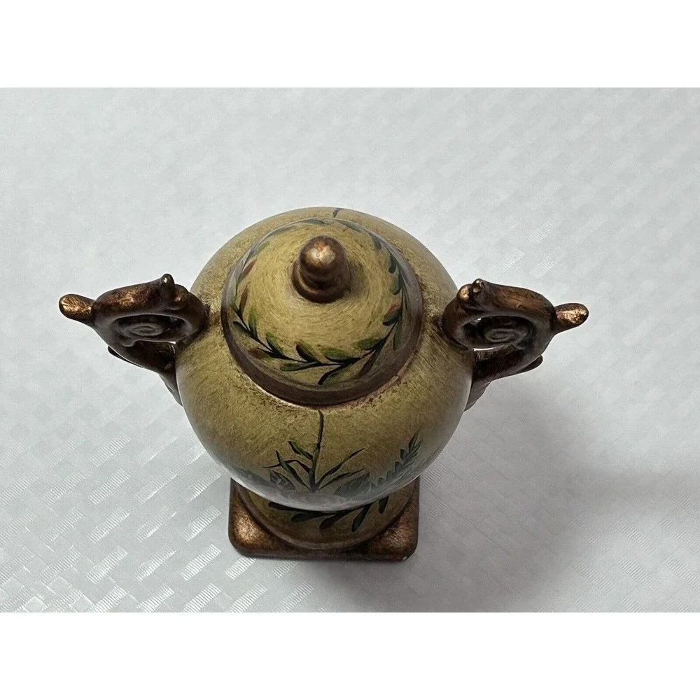 Floral Art Handpainted Ceramic Gold Urn Handle Pedestal Vase‎ W/ Lid